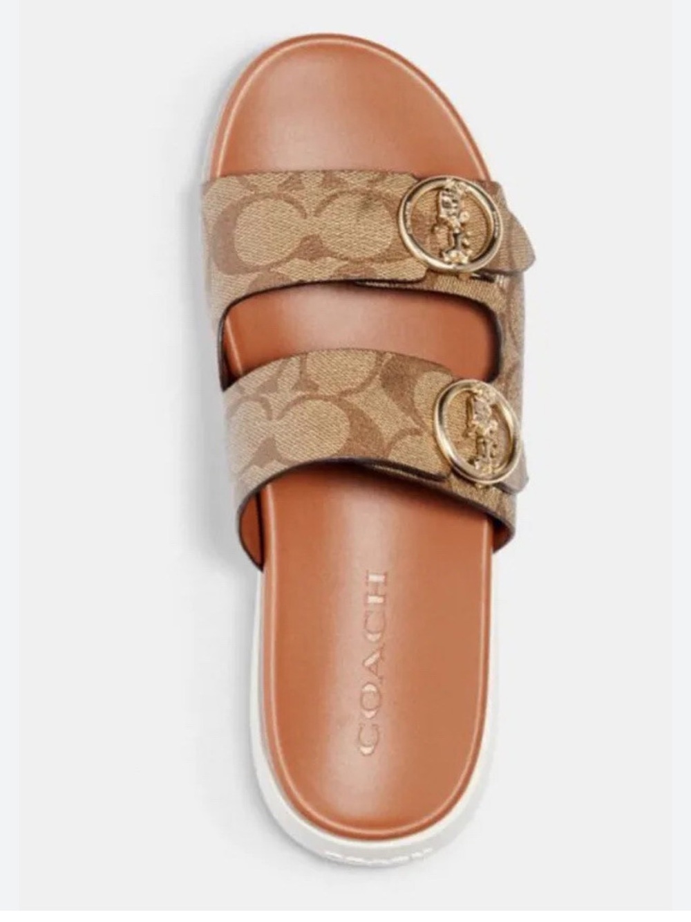 Coach Gable Sandals signature canvas monogram brown Khaki leather shoe Sz 5.5